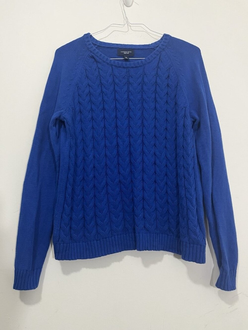 Lands End Drifter Sweater Womens Size XL Blue Cable Knit Cotton Preppy Classic